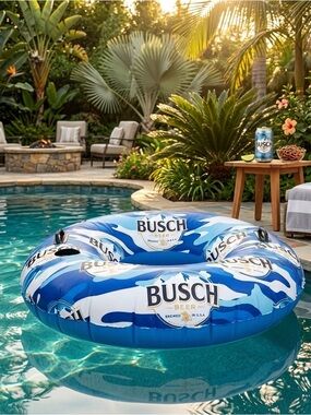 🌸 New Busch Inflatable Swim Tube Ring Float Built-in Handles and Cup Holder